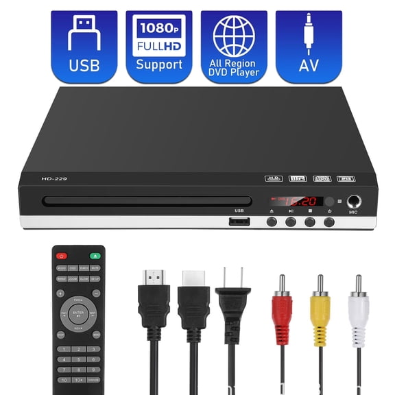 1080P DVD Player for TV, HDMI Wired Output, USB Input, Home Disc Player with IR Remote
