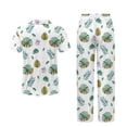 thumbnail image 6 of Yuyamidu Green Palm Leaves Women's Pajama Set Summer 2-Piece Short Sleeve Notch Collar Sleepwear Button Up Nightwear, 6 of 7