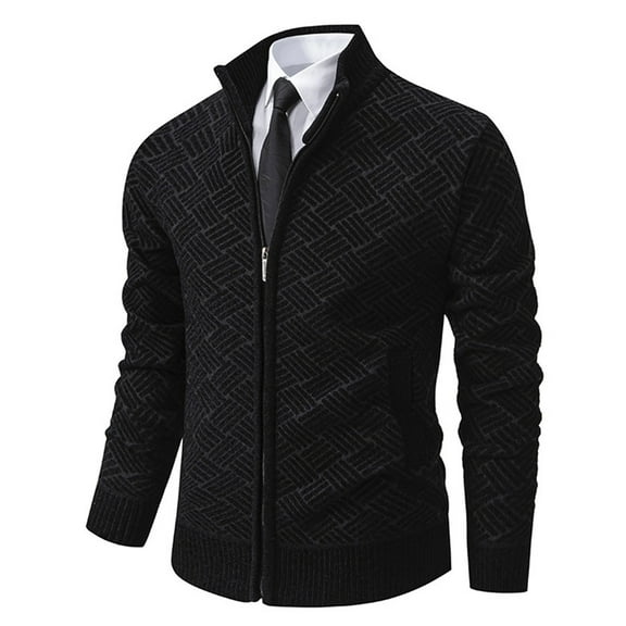 Tawop Coats for Men Stand Collar Fleece Casual Knit Sweaters Mens Clothes,Black,2XL