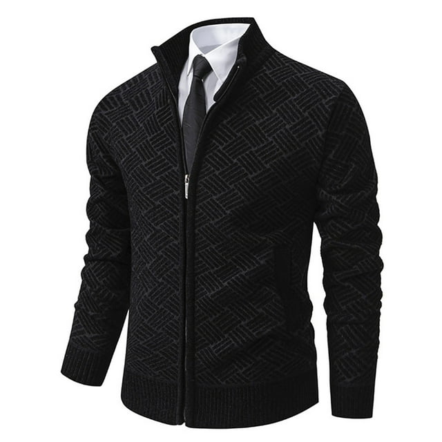 Styesk Cardigan Sweater for Men Open Front Zipper Knit Sweater Loose Fit Printed Long Sleeve Sweater Casual Soft Chunky Plus Size Cardigans with Pockets