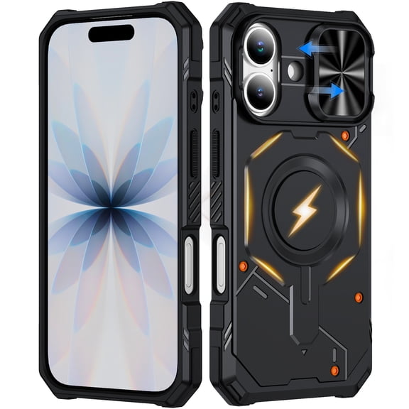 for iPhone 16 Plus Case with Sliding Camera Cover, Compatible with MagSafe, Rugged Shockproof Bumper Cases Heavy-Duty Magnetic Protective Phone Cover for iPhone 16 Plus, Black