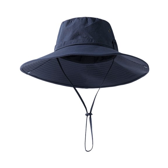 bestolf Bucket Hat Extra Large Brim Adjustable Fit Fisherman Hat Windproof Buckle Foldable Travel UV Blocking Hat (Navy Blue )