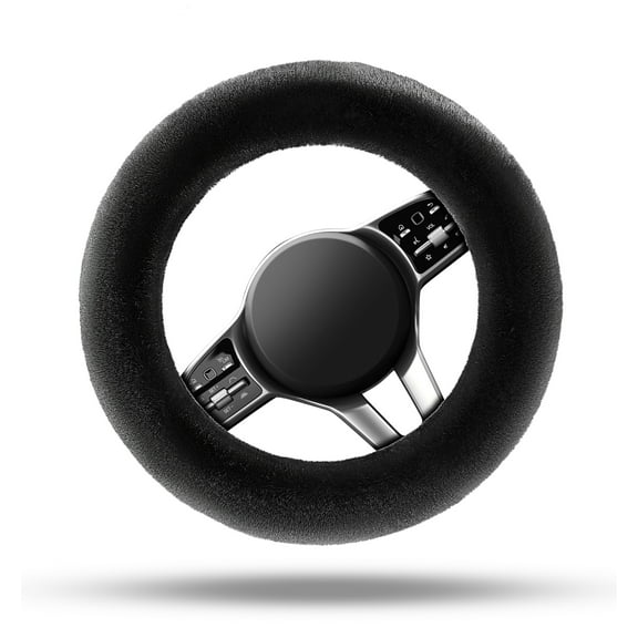 Auto Drive 1Piece Car Steering Wheel Cover Cozy Soft  Faux Fur Polyester Black - Universal Fit, 21SWC55
