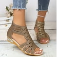 thumbnail image 2 of NOKIO Women Boho Sandals Casual Bling Rhinestone Decorate Sandals Back Zipper Open Toe Slide Sandals Shoes Womens Ankle Strap Rhinestones Low Wedge Sandals, 2 of 9