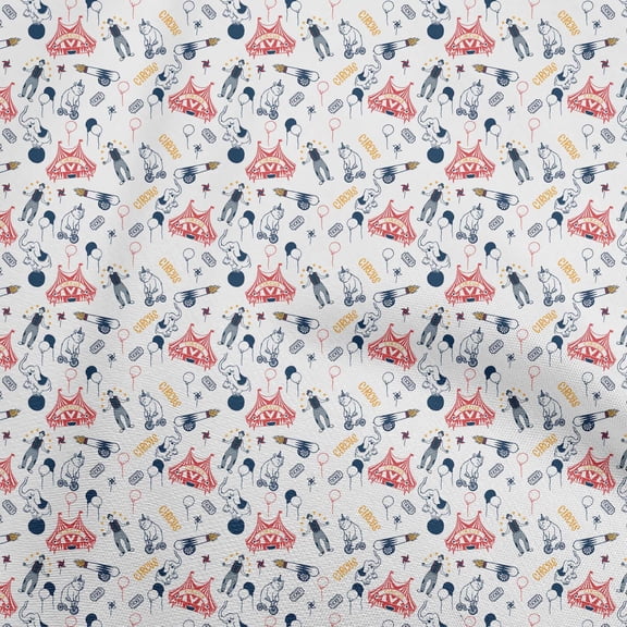 oneOone Cotton Poplin Twill White Fabric Circus Diy Clothing Quilting Fabric Print Fabric By Yard 56 Inch Wide-aC