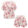 thumbnail image 4 of Yuyamidu Cherry Daisy Womens Pajama Sets Shorts with Pockets Short Sleeve Round Neck Top & Comfy Shorts Sleepwear Casual Loungewear, Pink, 4 of 7
