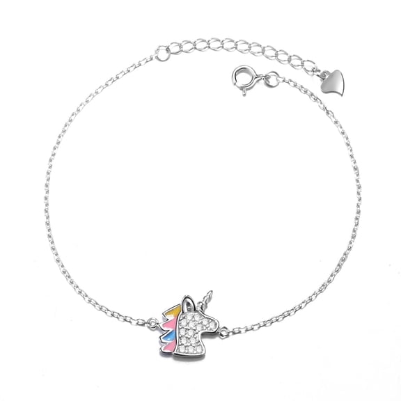 Amy and Annette 18K White Gold plated and Multi-Colored Crystal Unicorn Bracelet