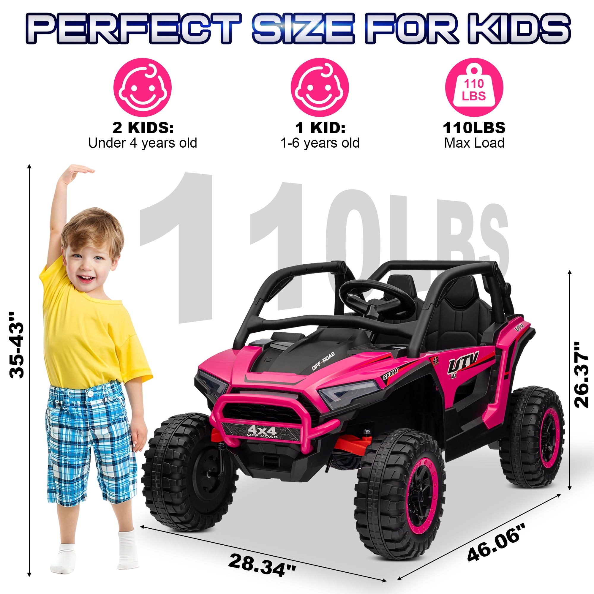 Funride 24V 4WD Electric UTV for Kids, 2-Seater Ride, Remote