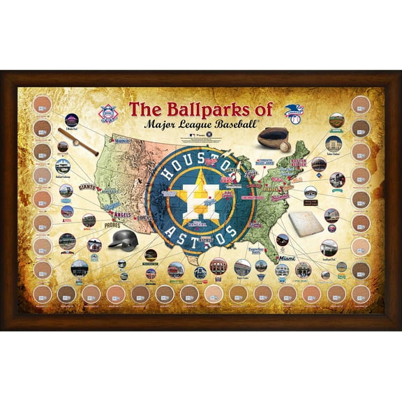 Major League Baseball Parks Framed 20" x 32" Houston Astros Map Collage with Game-Used Dirt from All 30 Stadiums - Fanatics Authentic Certified