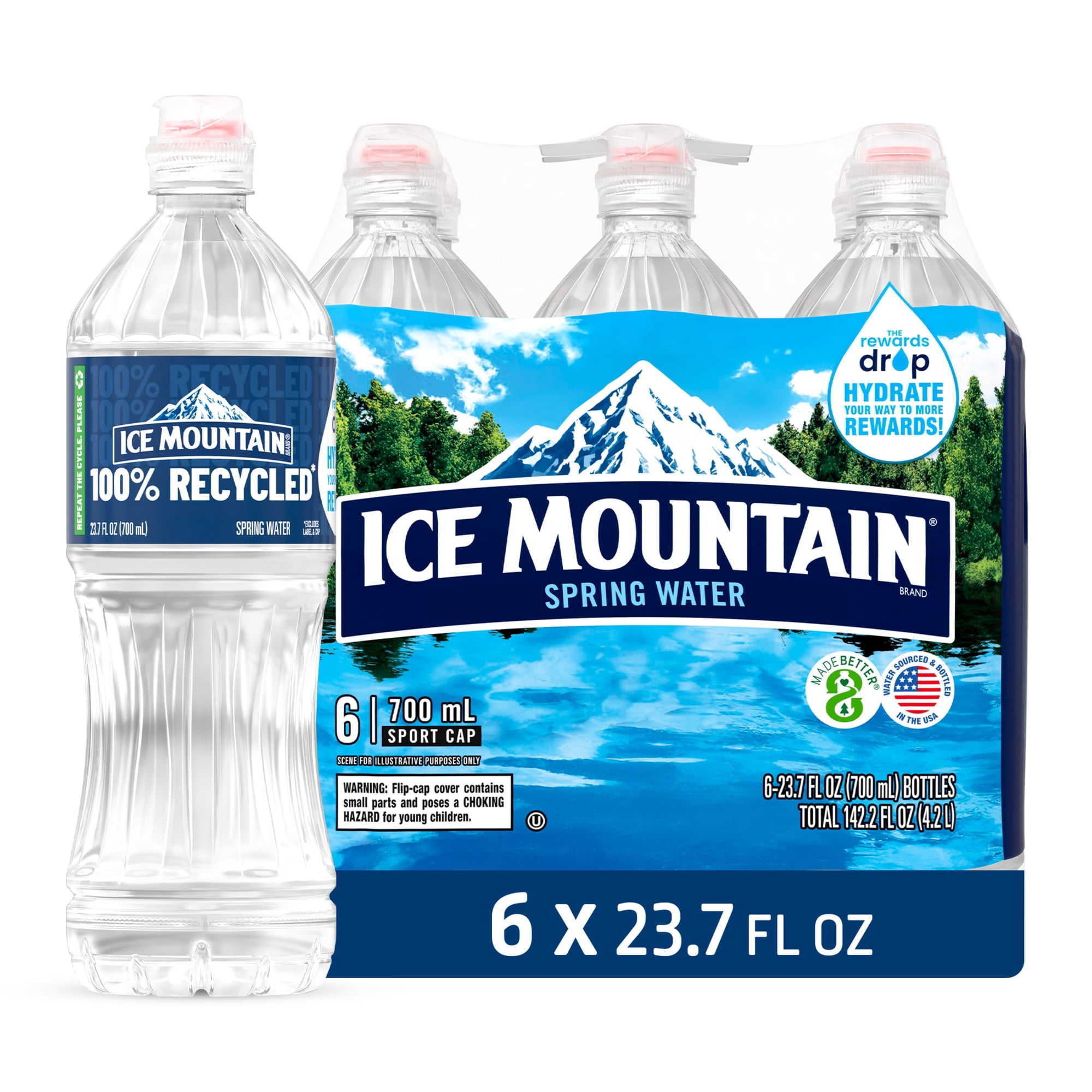Ice Mountain Spring Water, 23.7 fl oz, 6-pack Plastic Bottles
