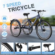 Mooncool Mountain Tricycle for Adults, 7 Speed Three Wheel Bike, 24/26/27.5 Inch Adults Trikes with Shopping Basket, Exercise Mens Womens Tricycles