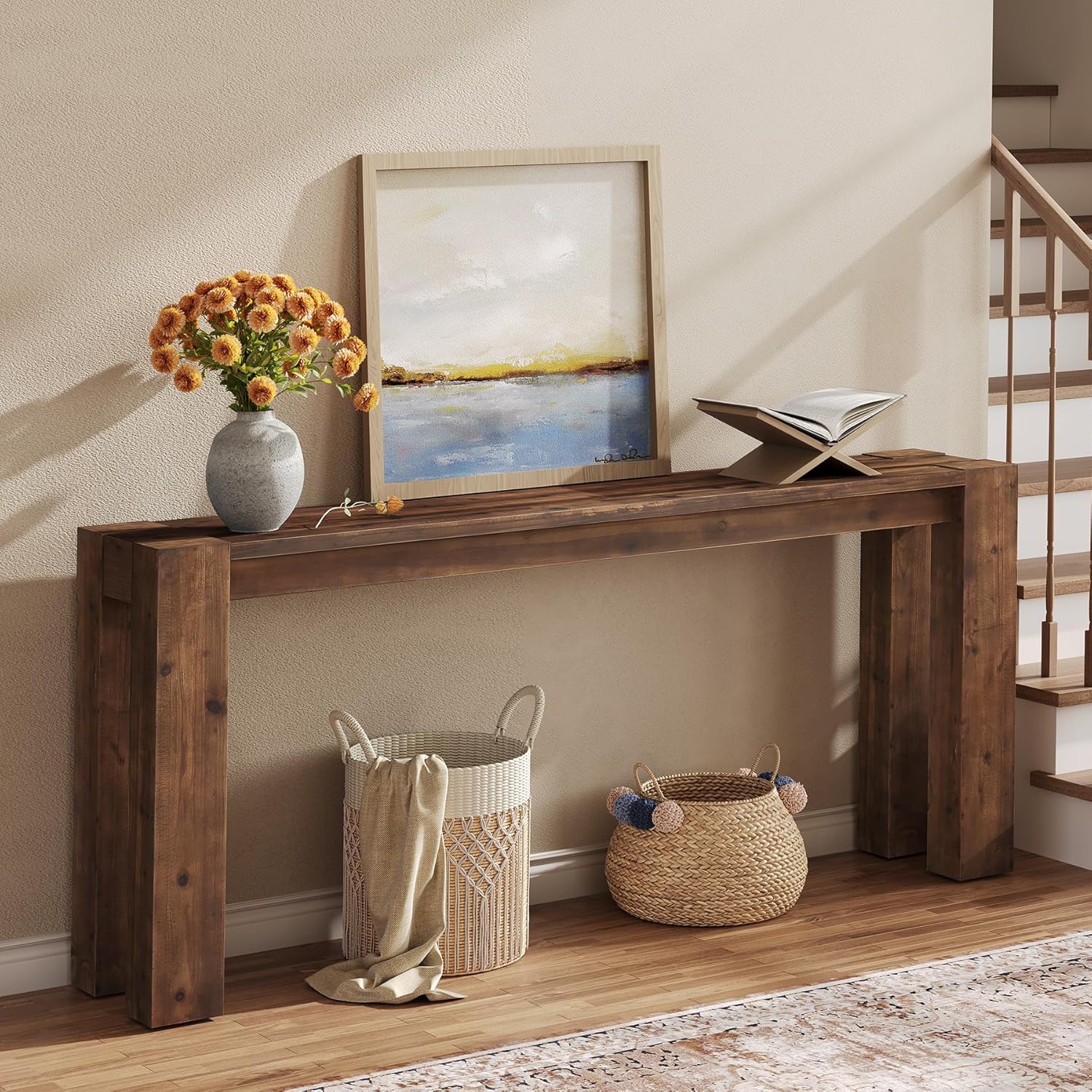 TRIBEWOOD 70.9" Console Tables for Entryway, Narrow Long Sofa Table for Living Room, Brown