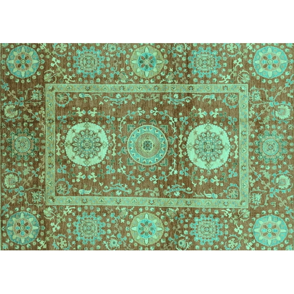 Ahgly Company Machine Washable Indoor Rectangle Abstract Turquoise Blue Modern Area Rugs, 2' x 5'
