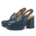 thumbnail image 2 of YDN Women Square Toe Chains Slingback Pumps Buckled Backstrap High Block Heels Outdoor Date Work Loafer Shoes Size 5.5 Blue, 2 of 5