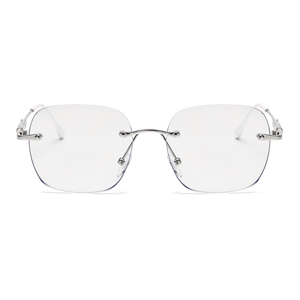 2 Pairs of Ultra Light Rimless Bling Photochromic Gray Square Frameless Silver Reading Glasses 3.00 for Women Blue Light Blocking Readers +3.0 UV