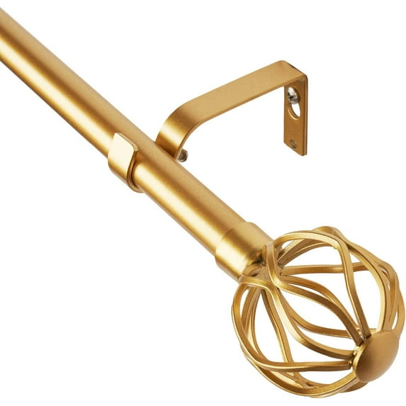 3/4-Inch Diameter Decorative Single Window Curtain Rod with Round Twisted Cage Finials, 66-120 Inches, Gold