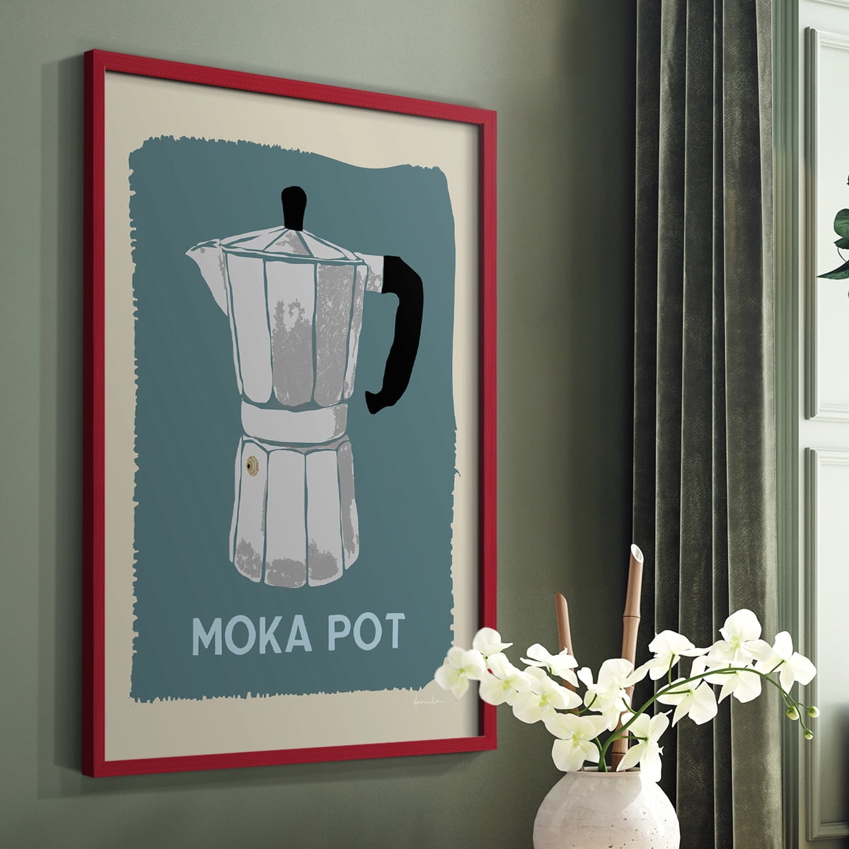 Modern Coffee II in Red Solid Wood 8 x 10 Framed Print