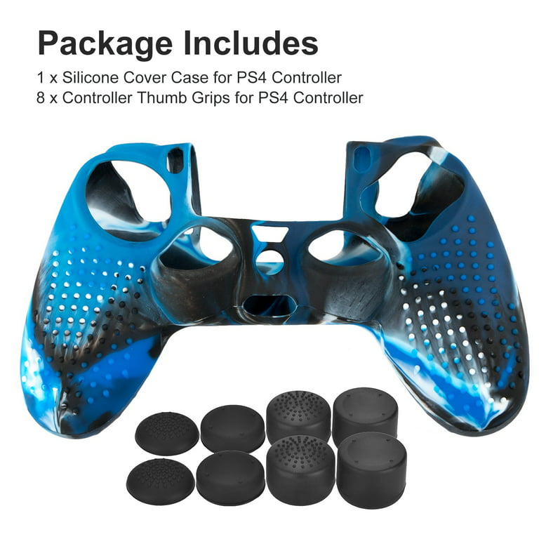 EEEkit Silicone Skin for PS4 Controller, Anti-Slip Sweatproof Controller Covers, Skin Case Cover Fit for Sony PlayStation 4 PS4/Slim/Pro Controller with 8 Thumb Grip Caps -
