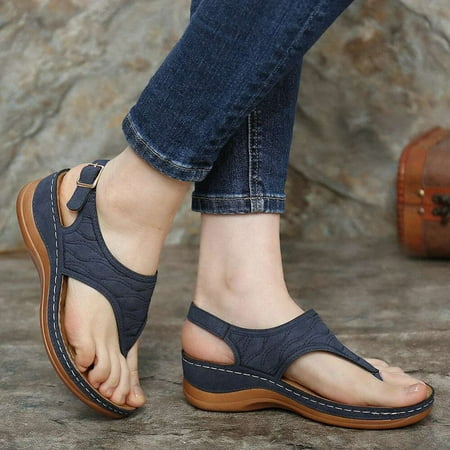 

Bescita Womens Sandals Clearance Summer Women Fashion Clip Toe Wave Embroidery Sandals Rollback Blue 8