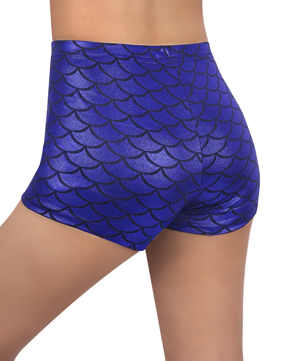 Women Shiny Mermaid Fish Scale High Waisted Rave Booty Shorts Bottoms