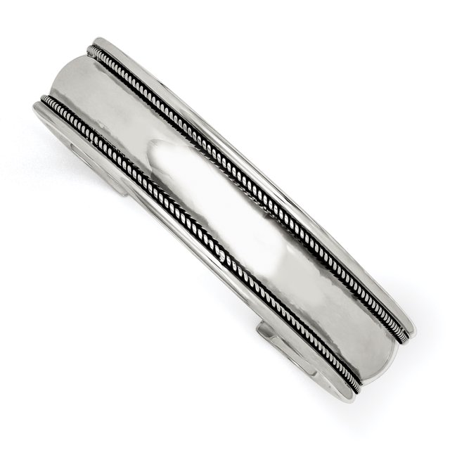 Sterling Silver 14.5mm Antiqued Cuff Bangle Bracelet (Weight: 16.29 Grams, Length: Inches)