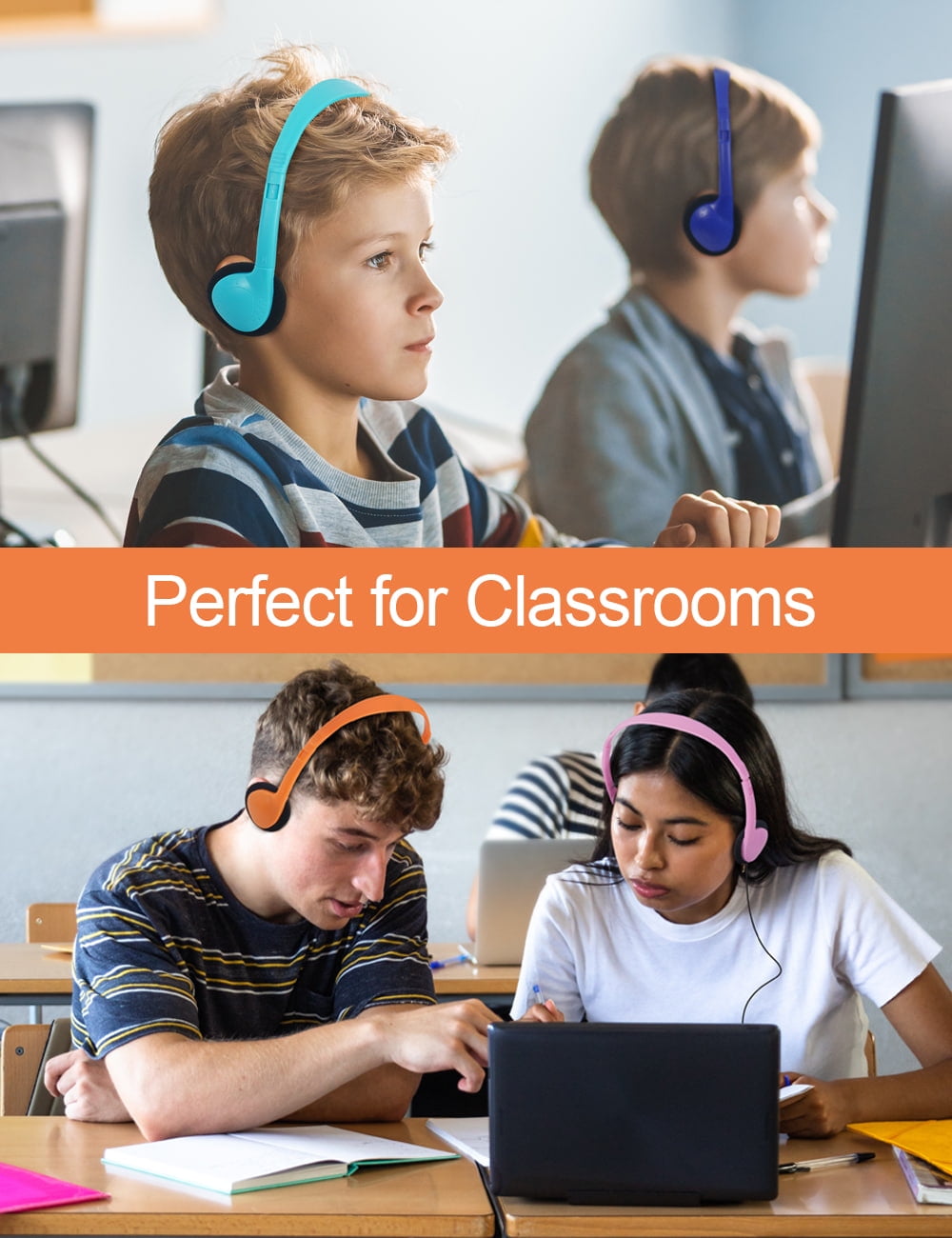 QWERDF 24 Packs Headphones Bulk Classrooms Students Wired Earphones for School Durable Individually Wrapped in 6 Colors