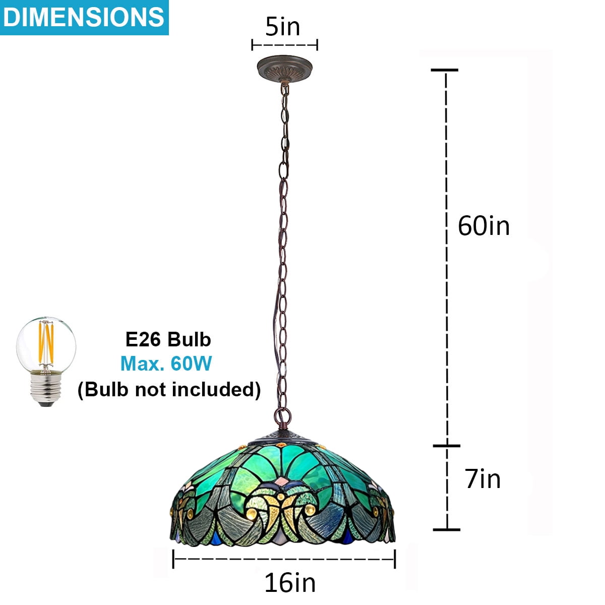 Tiffany Pendant Light fixtures Hanging Lamp Stained Glass Light Decor for Dining Living Room Kitchen Island Study Hallway