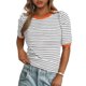 thumbnail image 1 of Camiseta PRETTYGARDEN para mujer, color bloque de colores, a rayas, gris S, 1 of 9