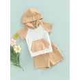 thumbnail image 3 of Franhais Newborn Boy Short Pants Outfits, Contrast Color Patchwork Short Sleeve Hooded Tops + Elastic Waist Shorts Set, 3 of 8