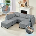 thumbnail image 6 of ZAFLY Sectional Sofa with Flexible Ottoman, U/L-Shaped Sofas and Couches, Upholstered Linen Fabric Couch for Living Room - Light Gray, 6 of 8