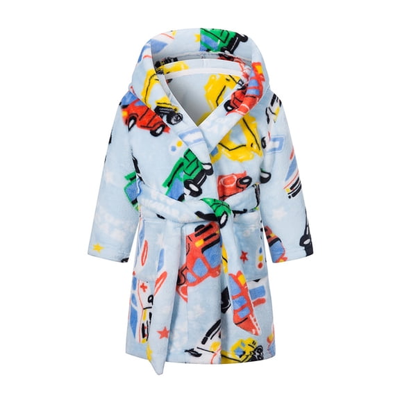 KYAIGUO Kids Toddler Girls Boys Cartoon Bathrobe,Skin-Friendly Soft Robe Pajamas with Belt Hooded Bath Towel Sleepwear Casual Cotton Fleece Bathrobe for 2-13Y