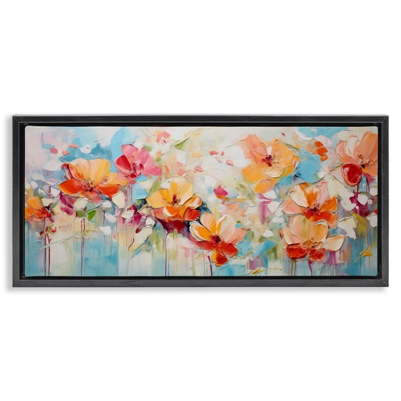 Stupell Industries Modern Flowers with Paint Drip Black Floating Frame Canvas Art, 25 x 11, by Gina Kelly