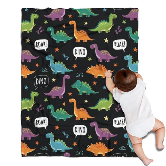 Black Dinosaurs Speech Bubbles Pattern Blanket,Comfortable Soft Lamb Wool Throw Blanket,All Season,Warm Lightweight Blankets for Sofa Bed Couch Living Room Chair,30"x40"