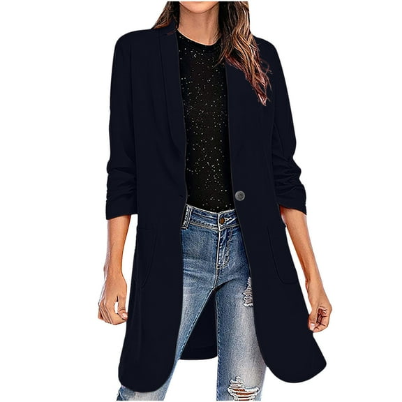 BADHUB Blazers for Women Business Casual,Women's Mediem Length Blazer Jacket Lapel Collar Open Front 3/4 Sleeve Flowy Hem Cardigan
