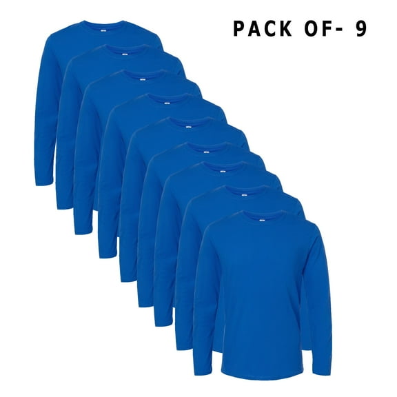 Gildan Softstyle Long Sleeve T-Shirt for Men | Crew Neck Long Tees, Royal Color | 100% Cotton, Pack 9, Size-S