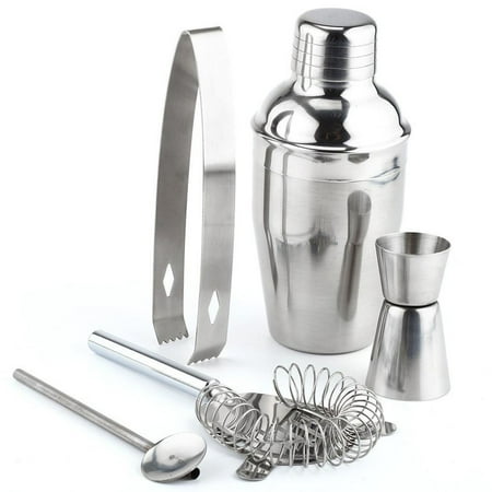 TekDeals 5 PCs Stainless Steel Cocktail Shaker Mixer Drink Bartender Martini Tools Bar Set Kit 550 (Best Martini Shaker Set)