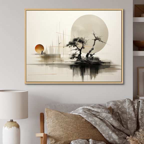 Designart "Sumie Zen Asian Painting I" Asian Floater Framed Canvas Wall Art