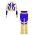 thumbnail image 2 of iixpin Girl's Acrobatics Dance Outfits Athletic Crop Top with Flared Pants Stage Performance Clothes Set Blue 12, 2 of 4