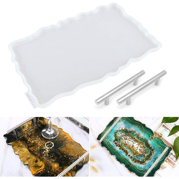 Silicone Tray Molds,Tray Molds for Epoxy Resin,Rectangle Resin Tray Molds  with 2 Pcs Gold ,Large Resin Molds for Resin Serving Tray,Faux Agate Tray  Making 