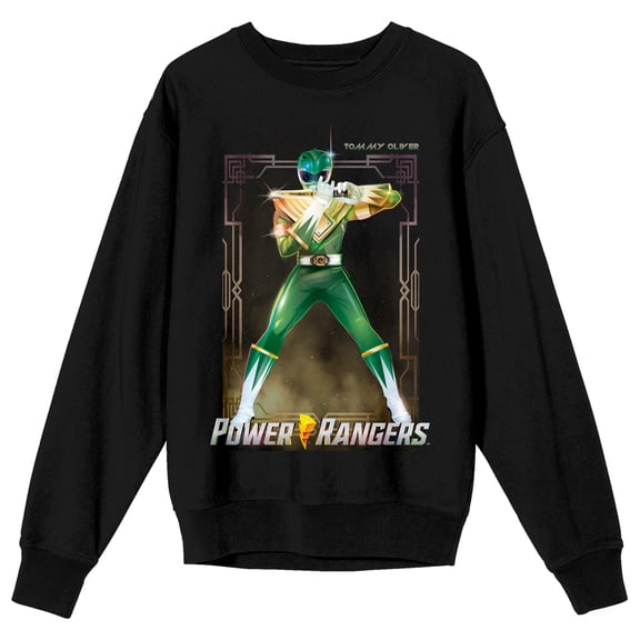 Power Rangers Green Ranger Adult Black Crew Neck Long Sleeve Sweatshirt-Medium