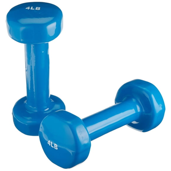 Sammons Preston Vinyl-Coated Iron Dumbbells, 4-Pound, Pair, Soft Easy-Grip Dumbbell Weights for Strength Training, Muscle Toning, Body Rehabilitation, and Physical Therapy, Home, Gym, and Clinical Use