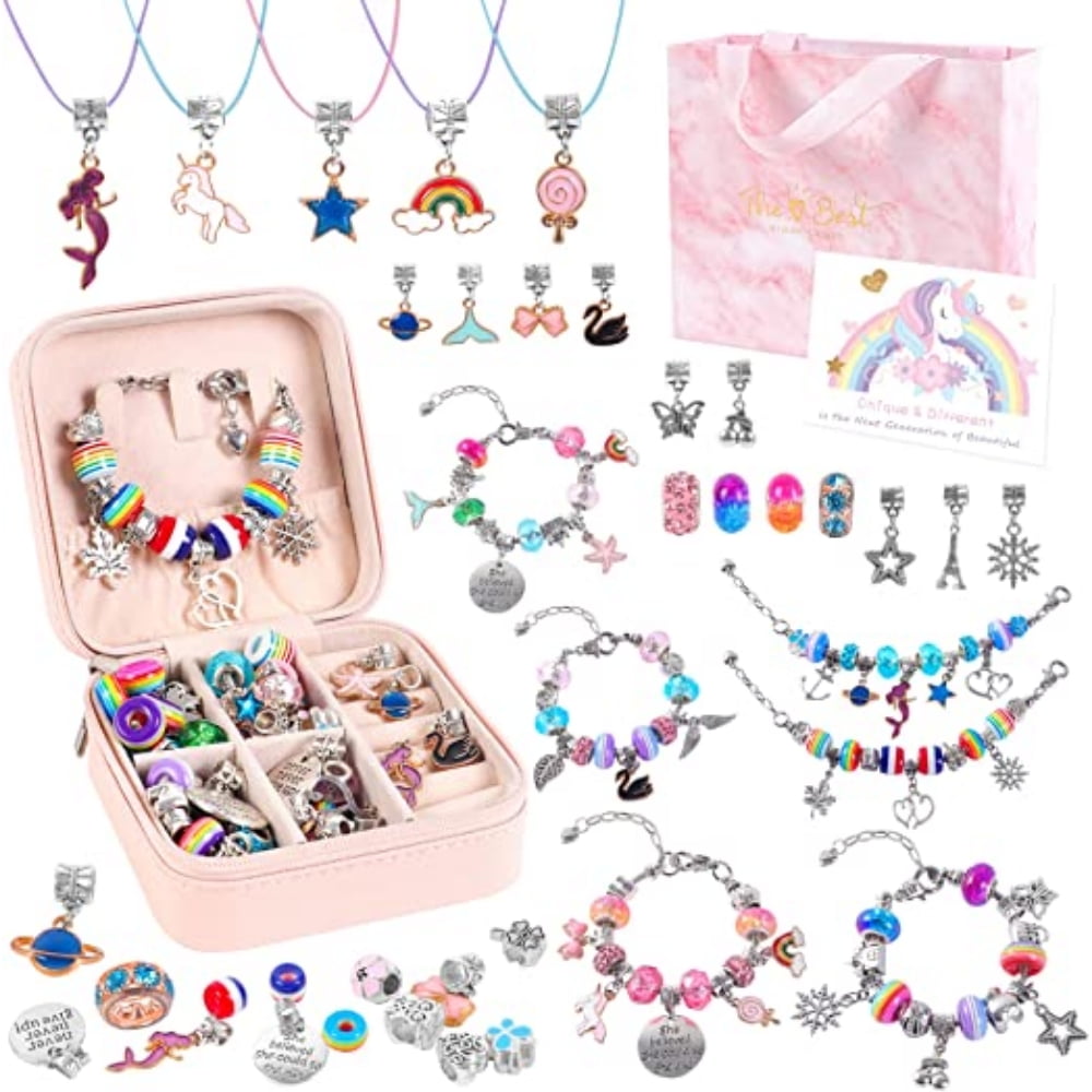 ALIYES Charm Bracelet Making Kit for Teens Girls,Super Cute Jewelry Making  Charms Unicorn/Mermaid Crafts Gifts Set for Ages 8-12