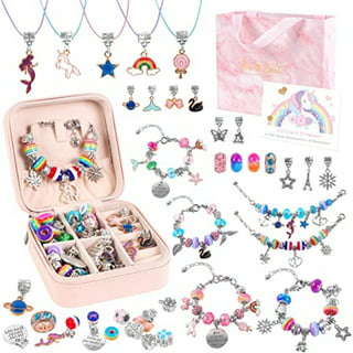 Jewelry Making Kit for Age 6-12 Girls DIY Beads Bracelet Making Kit with  Portable Jewelry Organizer Box Unicorn Mermaid Pendants Charm Resin Beads