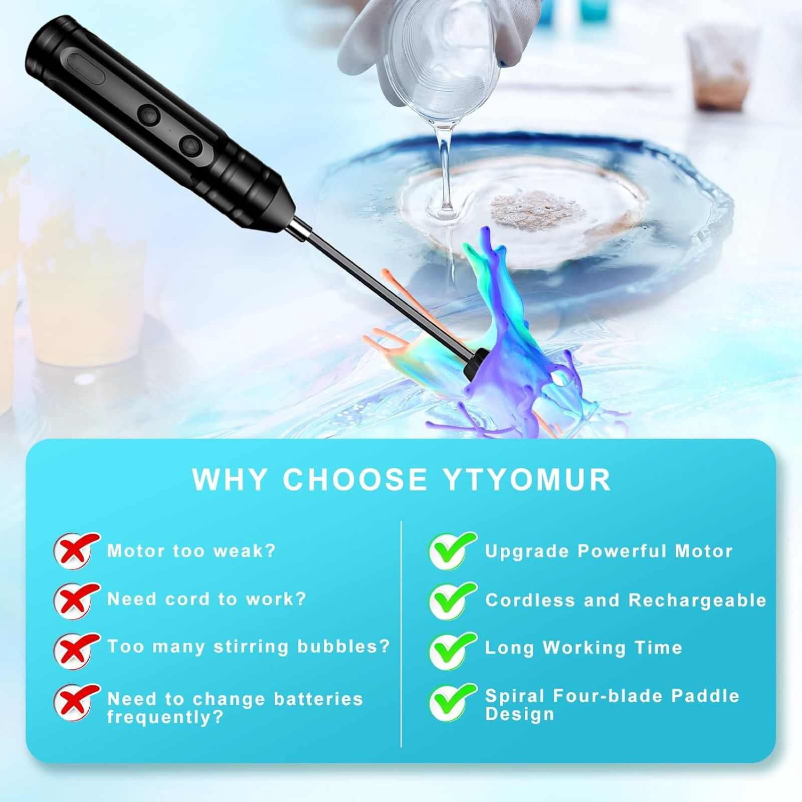 Rechargeable Epoxy Resin Blender for Handmade Arts, Easy-Clean Paddle, Long Battery Life