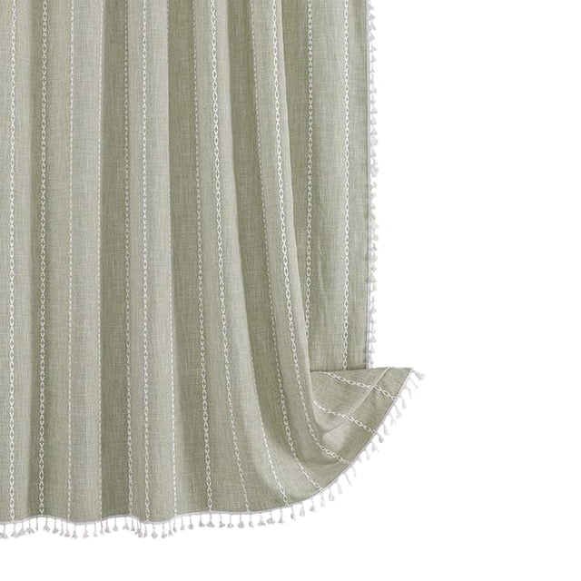 Doublure de Rideau de Douche Bohème Style Ferme, Rideau de Douche en Lin à Rayures Robustes avec Pompon, Imperméable, Rideau de Douche Bohème Rétro National en Tissu