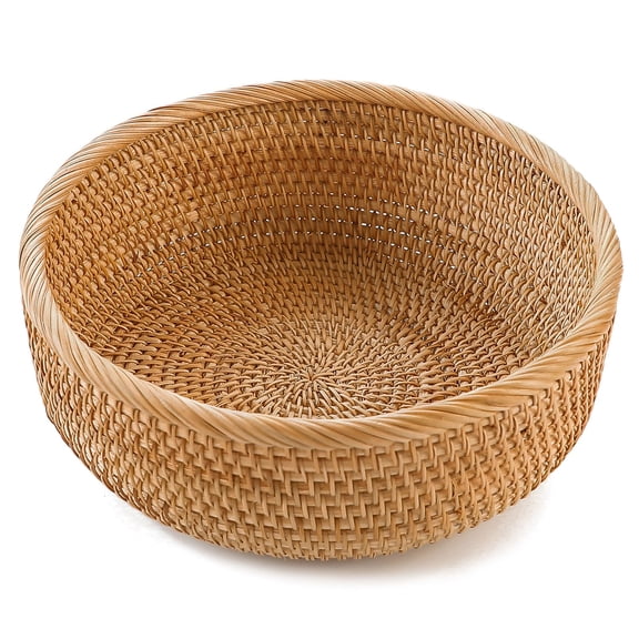 Large Handwoven Rattan Round Decorative Storage and Serving Basket, Honey Brown