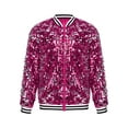 thumbnail image 3 of renvena Kids Girls Shiny Baseball Jacket Flip Sequin Blazer Jacket Coat Long Sleeve Zipper Outerwear Hot Pink 10, 3 of 7