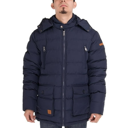 Luciano Natazzi Mens Thermal Padded Down Jacket Removable Hood Puffer Parka Coat Navy