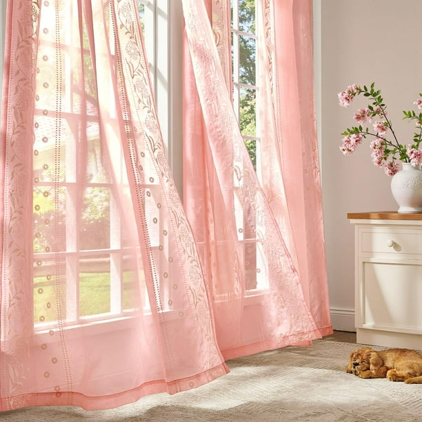 Cortinas Jinchan Winslow Rosa Transparente 213x213 cm Bordadas