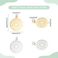 thumbnail image 3 of 20Pcs 2 Colors 304 Stainless Steel Pendants Chakra Sahasrara Flat Round with Flower Golden & Stainless Steel Color 22.5x19x1mm Hole: 3mm 10pcs/color, 3 of 6